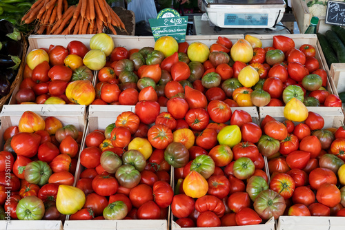 Tomatoes stall in the market of Sanary-sur-mer