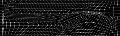 Abstract curved perspective grid. Vector background distorted wireframe wave. Technology surface mesh. Curved lines.