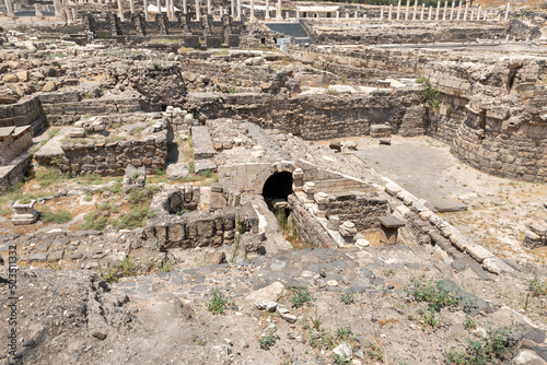 Partially restored ruins of one of the cities of the Decapolis - the ancient Hellenistic city of Scythopolis near Beit Shean city in northern Israel photo