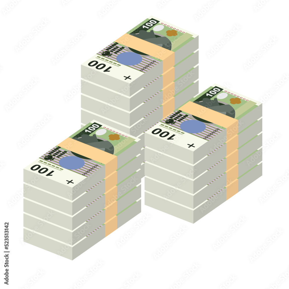 Polish Zloty Vector Illustration. Poland money set bundle banknotes. Paper money 100 PLN. Flat style. Isolated on white background. Simple minimal design. Polish Zloty Vector Illustration. Poland money set bundle banknotes. Paper money 100 PLN. Flat style. Isolated on white background. Simple minimal design.