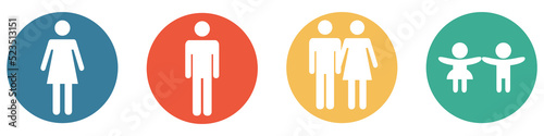 Valokuva Bunter Banner mit 4 Buttons: Frau, Mann, Ehepaar mit Mann und Frau und 2 Kinder