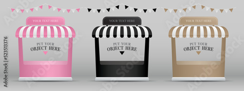 classic style pop up shop or market stall 3d illustration vector set