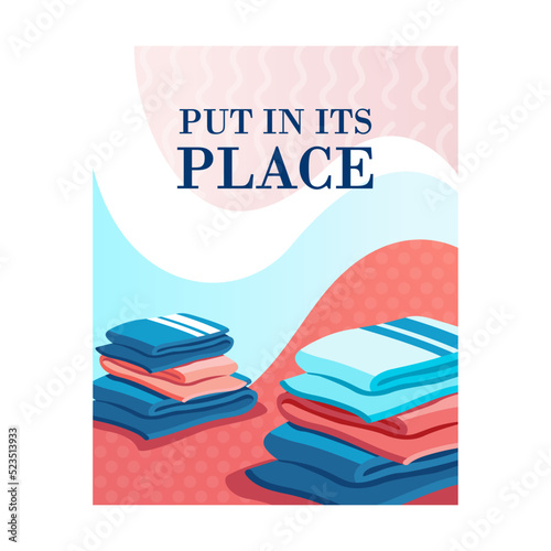 Flyers design for towels store. Hotel, laundry or shop advertisement with text. Textile and fabric concept. Template for promotional leaflet or brochure