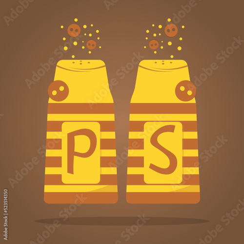 Ceramic salt and pepper shakers bottles isolated. Cozy cartoon style. Vector Flat  illustration.