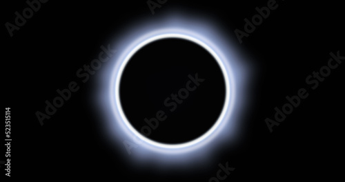 Image of glowing white circle eclipse over black background