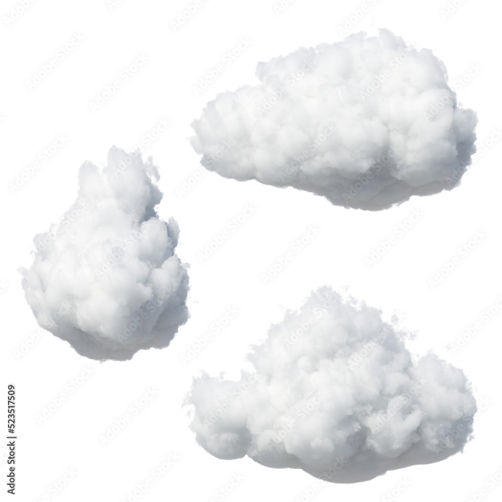 3d render, abstract clouds and cumulus clip art isolated on transparent background, sky elements - obrazy, fototapety, plakaty 