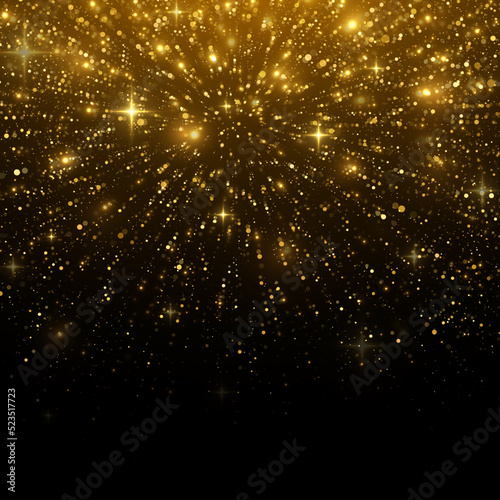 Confetti gold background. Sparkling space magical dust particles. Christmas concept. Golden confetti and glitter texture.