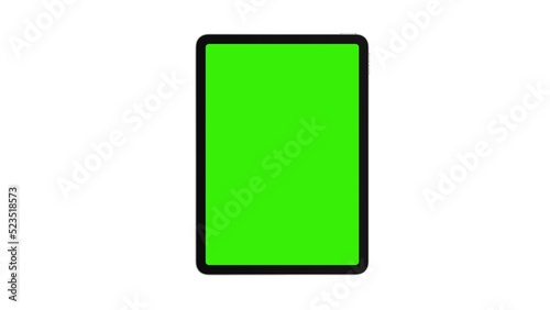 Tablet computer mockup with green screen isolated on white background. 3d illustration