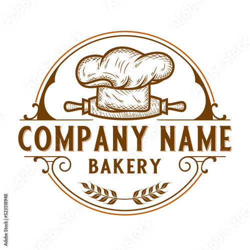 bakery logo design. dough grinder and chef's hat concept, perfect for bakeries.