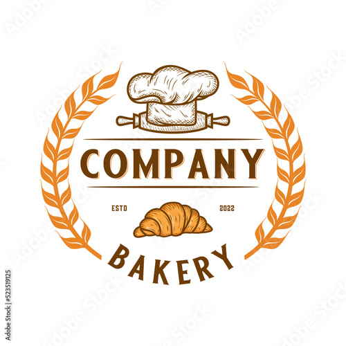 bakery logo design. dough grinder and chef's hat concept, perfect for a bakery.