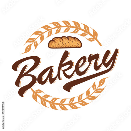 bakery logo design. with wheat and bread concept in vintage style.