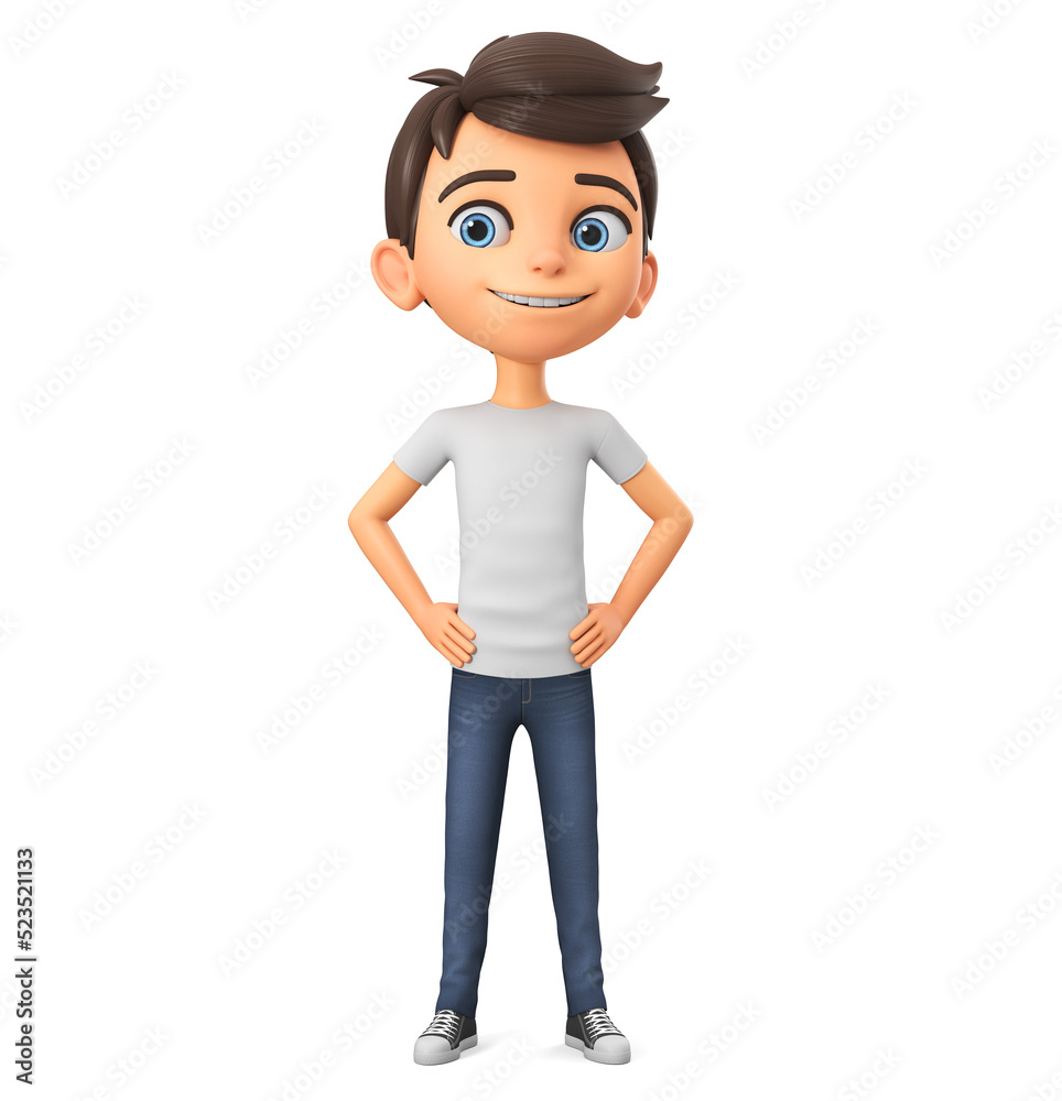 Boy cartoon character on white background. 3d rendering. Stock Illustration  | Adobe Stock