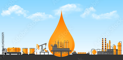 Illustration of Oil and Gas industry concept. Poster Brochure Flyer Design, Vector Illustration photo