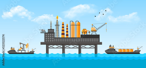 Illustration of Oil and Gas industry concept. Poster Brochure Flyer Design, Vector Illustration