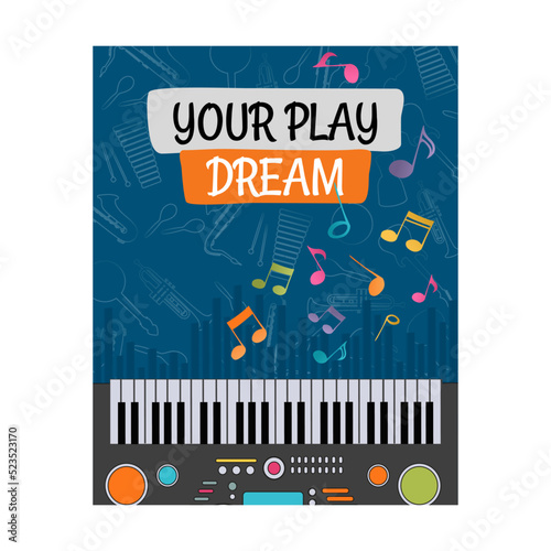 Bright card designs with musical instruments. Creative postcards for music players. Concert and entertainment concept. Template for promotional postcard or brochure photo