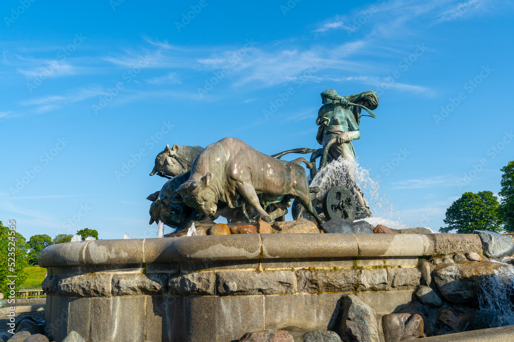 Gefion Fountain next to St. Albans Church. Copenhagen, Denmark