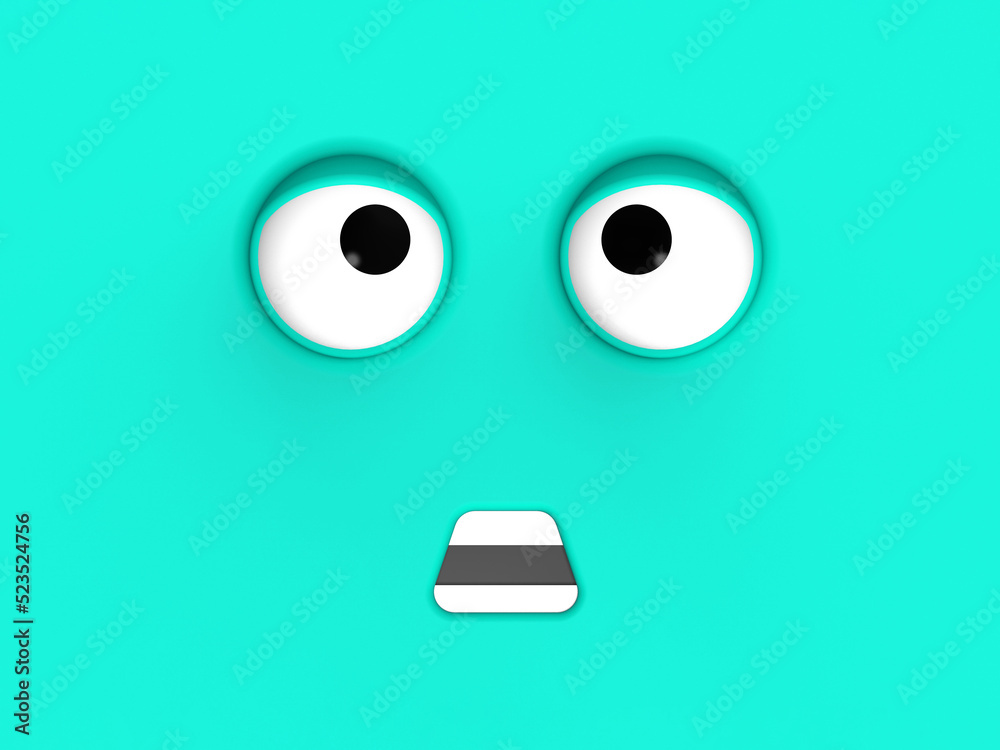 Blue face of cute character. Cute face. stupid face. emotion surprise. Banner for insertion into site. Place for text cope space. Surprised face. 3D image. 3D rendering. Blue face of cute character. Cute face. stupid face. emotion surprise. Banner for insertion into site. Place for text cope space. Surprised face. 3D image. 3D rendering.