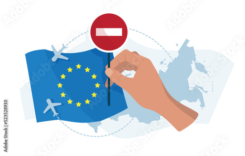 Ban on entry to EU countries. Sign in hand. Vector image.