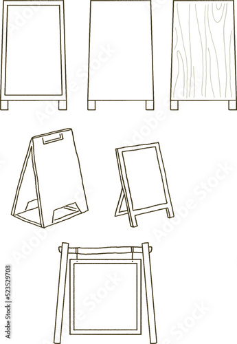 シンプルなタッチ　おしゃれなカフェの看板のイラストレーションセット
