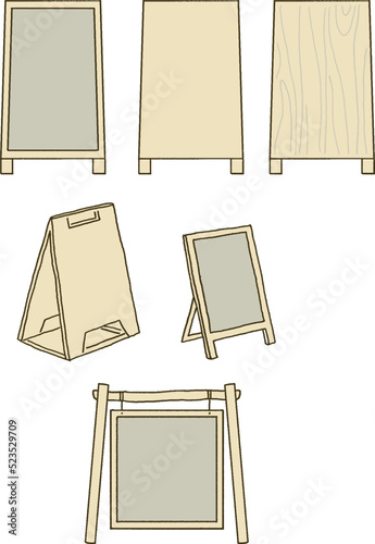 シンプルなタッチ　おしゃれなカフェの看板のイラストレーションセット
