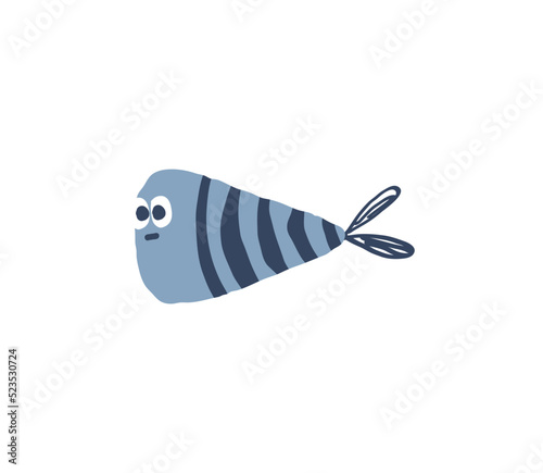 Cute hand drawn fish with blue stripes
