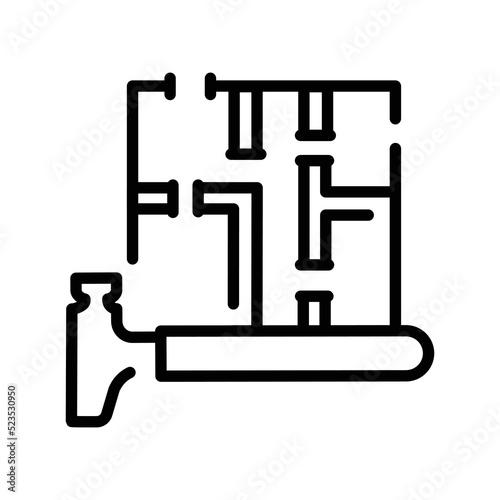 Erection partitions at home line icon. Building construction