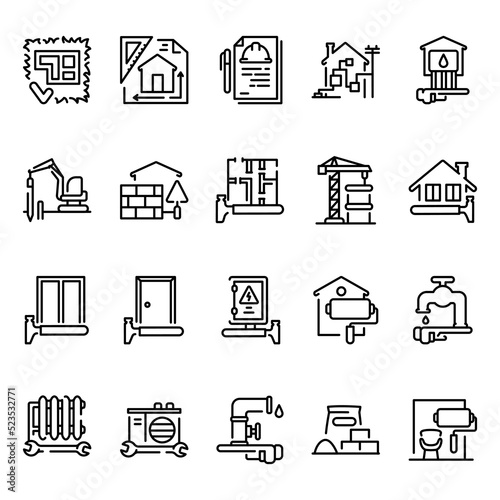 Home construction color line icons set. Signs for web page