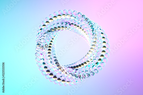 3D render twisted geometric figure made of glass balls