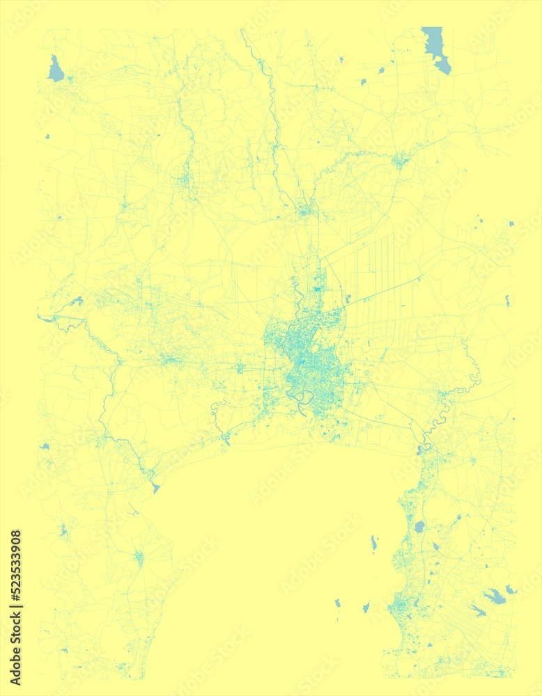 bangkok city map in yellow blue colors