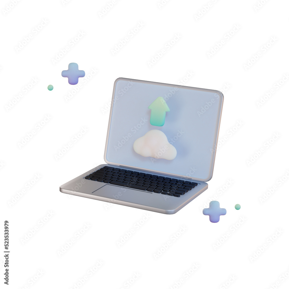 Cloud Storage, Laptop Upload 3d Illustration Cloud Storage, Laptop Upload 3d Illustration