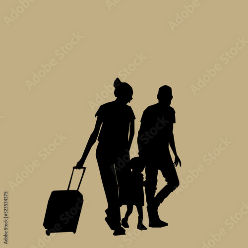 Happy family going on holiday together in silhouette stock illustration