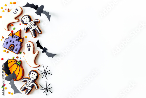 Funny cookies and spiders for Halloween party background