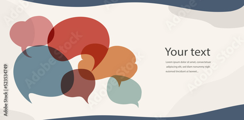 Banner colored speech bubble. Communication concept. Social network. Colored cloud. Speak - discussion - chat. Symbol talking and communicate. Friendship and dialogue diverse cultures