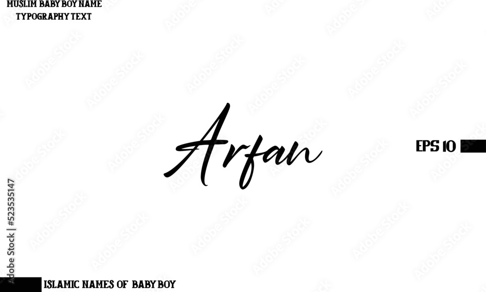 Alphabetical Text Lettering of Arabic Boy Name Arfan