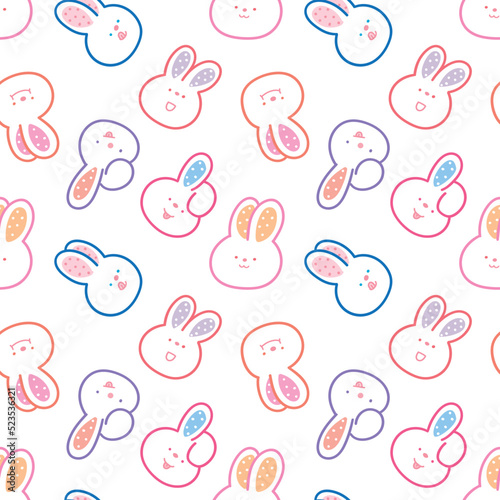 Seamless Pattern with Cartoon Rabbit Face Design on White Background