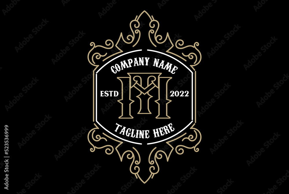 Vintage Retro Old Royal Initial Letter TM MT Badge Emblem Label Logo Design