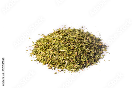 Dried mint on the white background