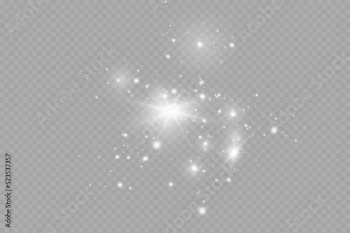 Glow effect. Vector illustration. Christmas dust flash. Snow is falling. Snowflakes.