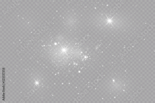 Glow effect. Vector illustration. Christmas dust flash. Snow is falling. Snowflakes.