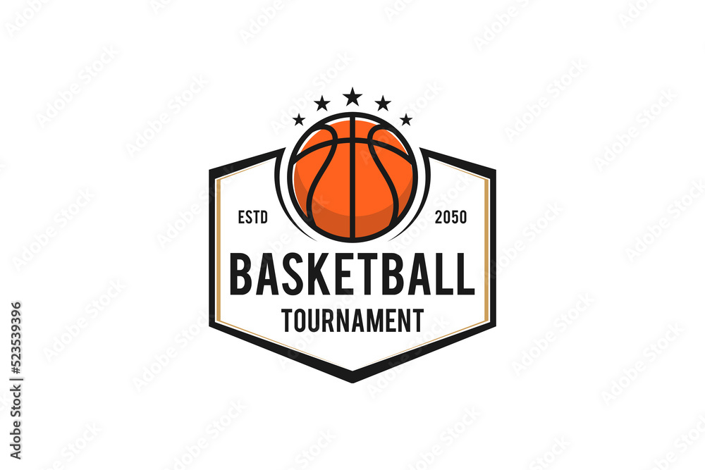 Basketball logo design emblem badge hexagon shape sport icon illustration basket ball tournament