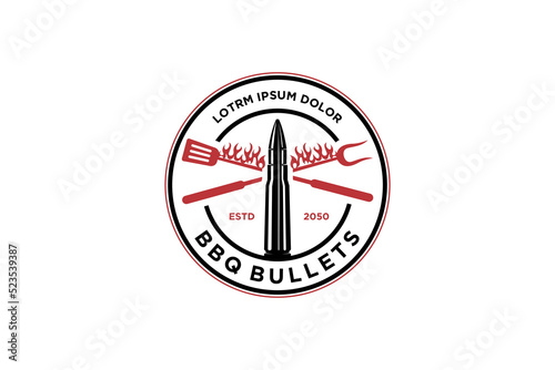 BBQ barbecue logo design bullet hunting outdoor icon symbol braai sausage grill rounded shape