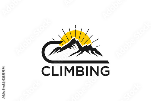 Mountain outdoor logo sunset C initial climbing survival illustration camp adventure rocky mountain
