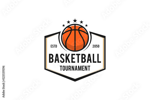 Basketball logo design emblem badge hexagon shape sport icon illustration basket ball tournament © 21graphic