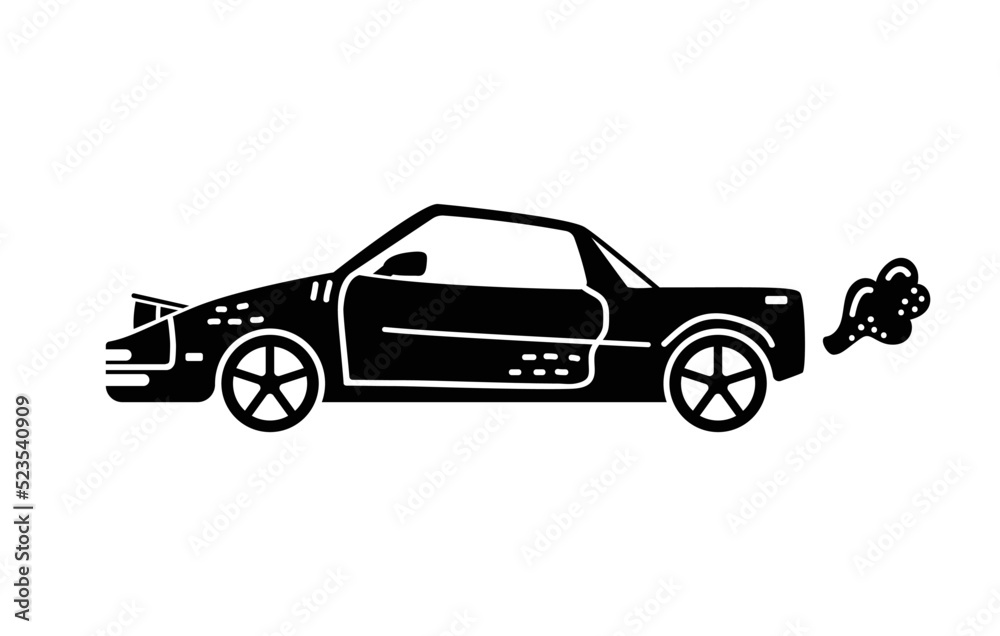 Vector hand-drawn illustration of a retro car. Personal vehicles.