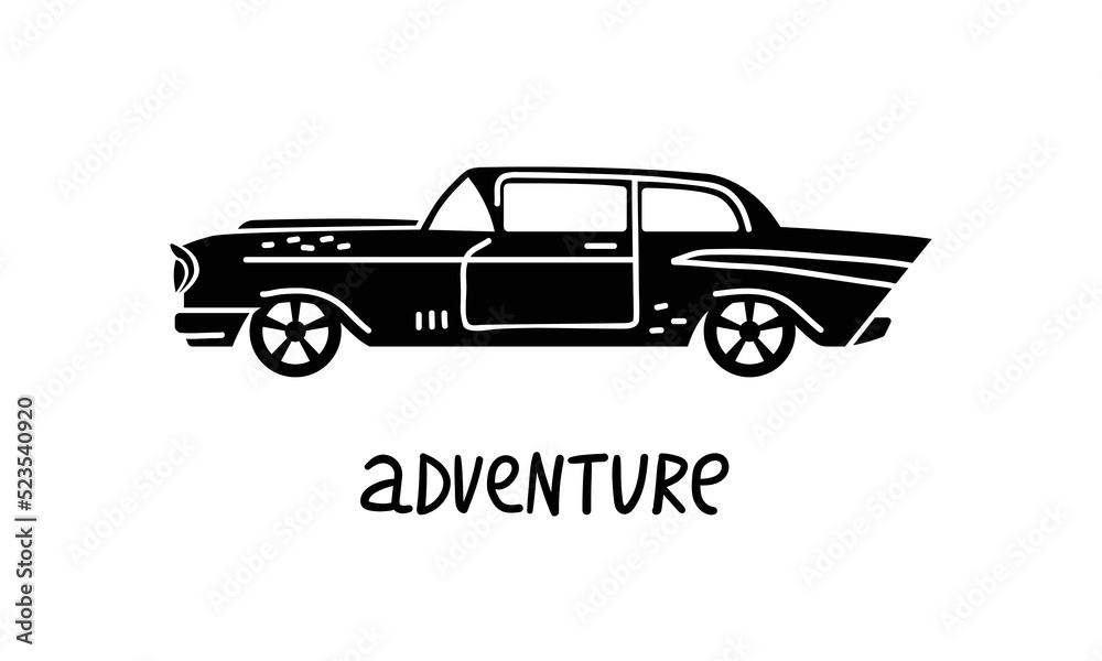 Obraz premium Vector hand-drawn illustration of a retro car. Personal vehicles.