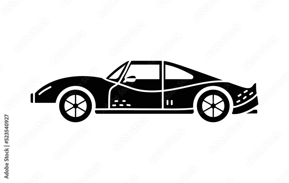 Vector hand-drawn illustration of a retro car. Personal vehicles.