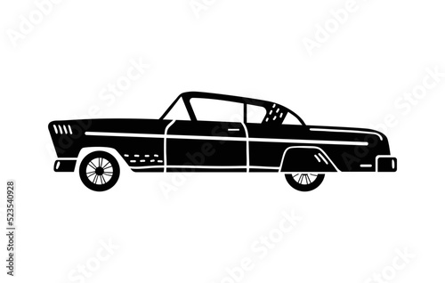 Vector hand-drawn illustration of a retro car. Personal vehicles.