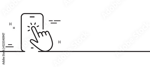 Phone touch line icon. Smartphone app sign. Cellphone mobile device symbol. Minimal line illustration background. Phone touch line icon pattern banner. White web template concept. Vector