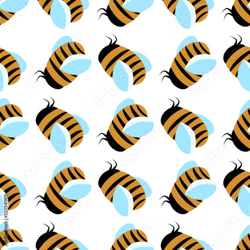 Seamless pattern with cute bees. Funny bumblebees