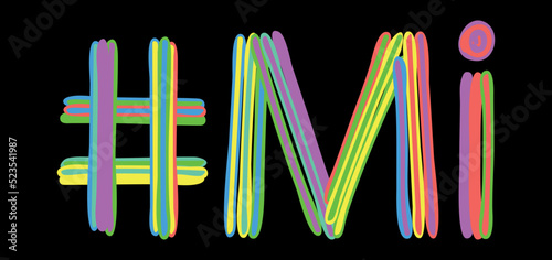 MI Hashtag. Multicolored bright isolate curves doodle letters like from marker, oil paint. #MI is abbreviation for the USA state Michigan for social network, web resources, mobile apps.